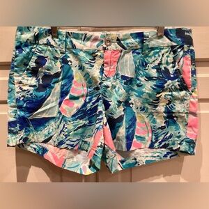 Lilly Pulitzer Callahan Shorts Multicolor Sailboats Blue Pink Women’s 5” Inseam